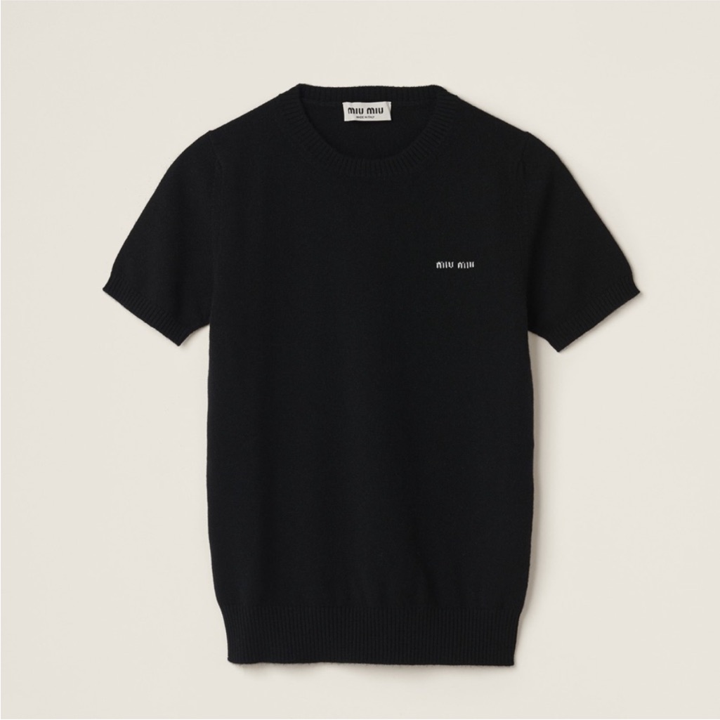 Miu Miu Black Short-Sleeve Wool Sweater